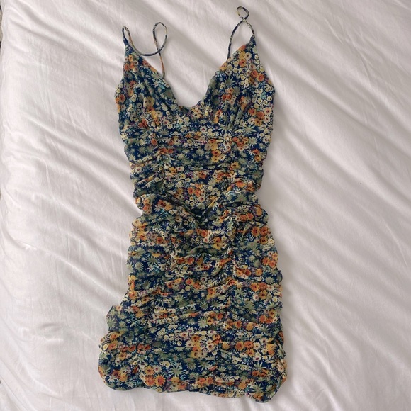 Uo Moonbeam Ruched Mesh Mini Dress 